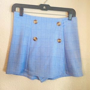 Blue plaid skort with buttons down the front